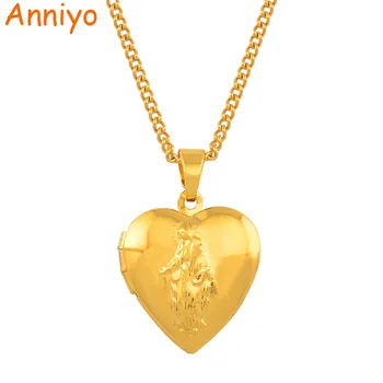 

Anniyo Virgin Mary Box Necklacers for Women Gold Color DIY Keeping Photo Pendant Nun Jewelry Catholic Religion Gifts #068102