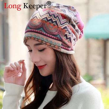 

Long Keeper Free Shipping! Spring Autumn Winter Women Hat Scarf Fashion Wave Stripes Ladies Beanies Cotton Cap Circle Beanie
