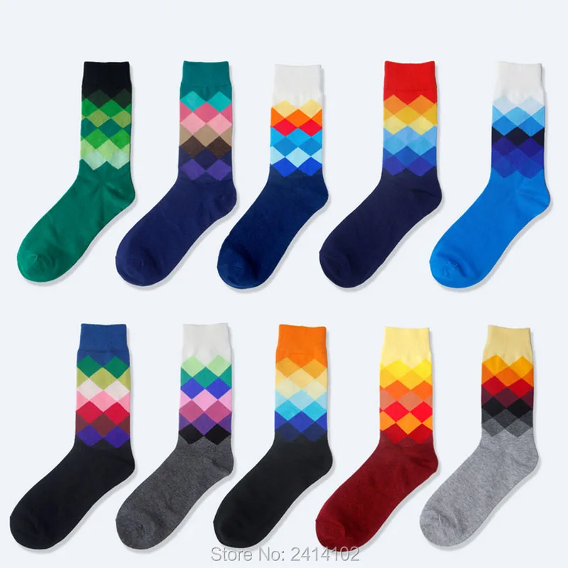 1 pair fashion Colorful diamond High Casual Dress Cotton Socks Unisex stocking Dress Socks 9 12