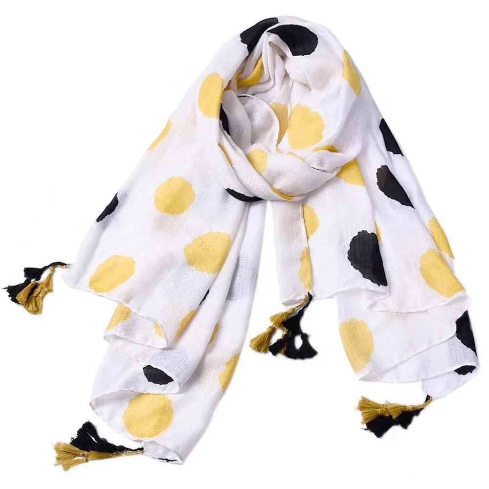 

2018 New Fashion Big Dot Print Tassel Scarf Shawls Cotton Voile Spot Polka Scarves Wraps Shawl Muffler Hijab