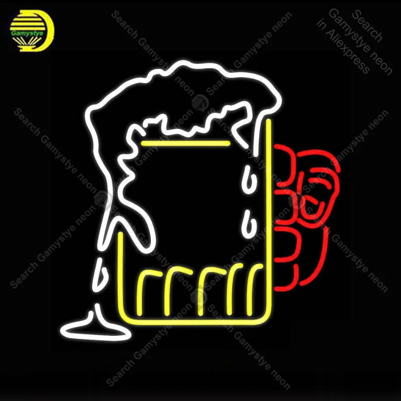 NEON SIGN For Overflowing Cold Beer Mug NEON Bulbs Signs Lamp Real