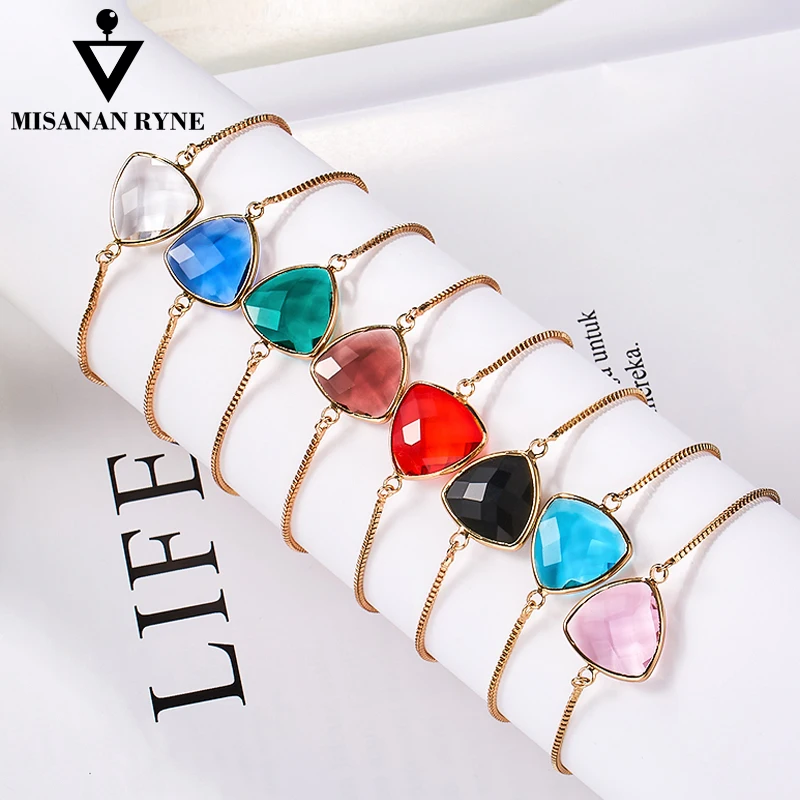 

MISANANRYNE Fashion 30 colors Translucent color Bracelet for Women Austrian Crystal Fashion Heart Chain Bracelet Wholesale