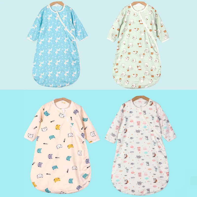 

AAG Baby Sleeping Wrap Bag Cotton Gauze Infant Anti-kick Four Seasons Universal Zipper Sleeve Romper Printing Slumber Bags