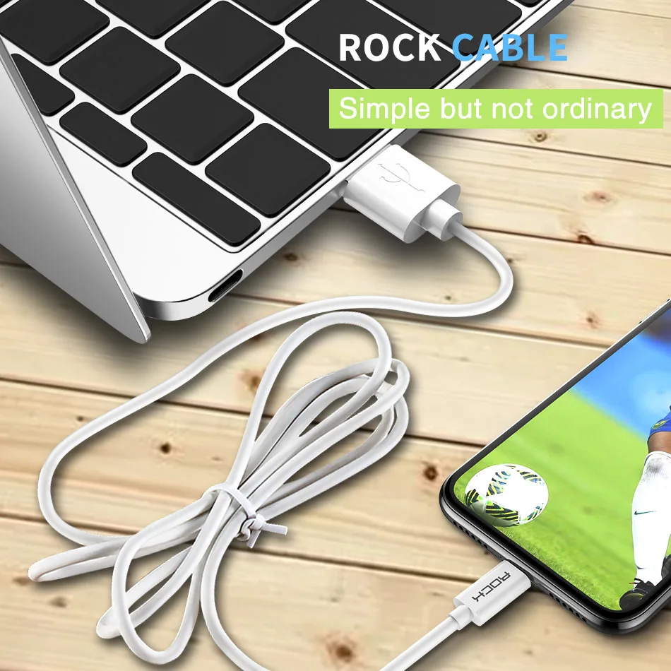 USB кабель ROCK для iphone X, 8, 7 Plus, кабель для синхронизации данных, USB кабель для зарядки iphone 6, 6 S Plus, 5S, 2,4 А, кабель для быстрой зарядки