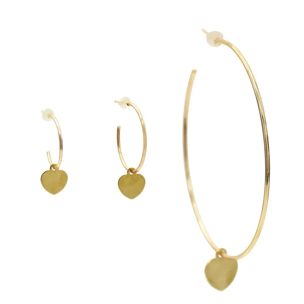 

3 Style Simple Hoop Earrings With Heart Pendant For Women Big Hollow Round Circle Earrings Gold Color Brincos Pendientes Jewelry