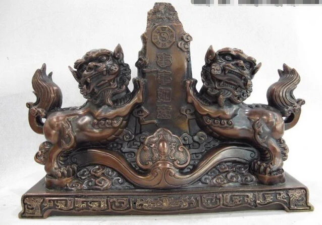 

150401 S0494 11 China Home Feng Shui Bronze Copper Evil spirits Two Fu Foo Dog Lion art Statu