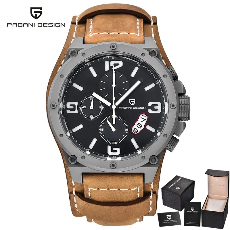 

Luxury Brand PAGANI DESIGN Sport Watches Men Chronograph Waterproof Leather Military Army Quartz Watch Clock Relogio Masculino