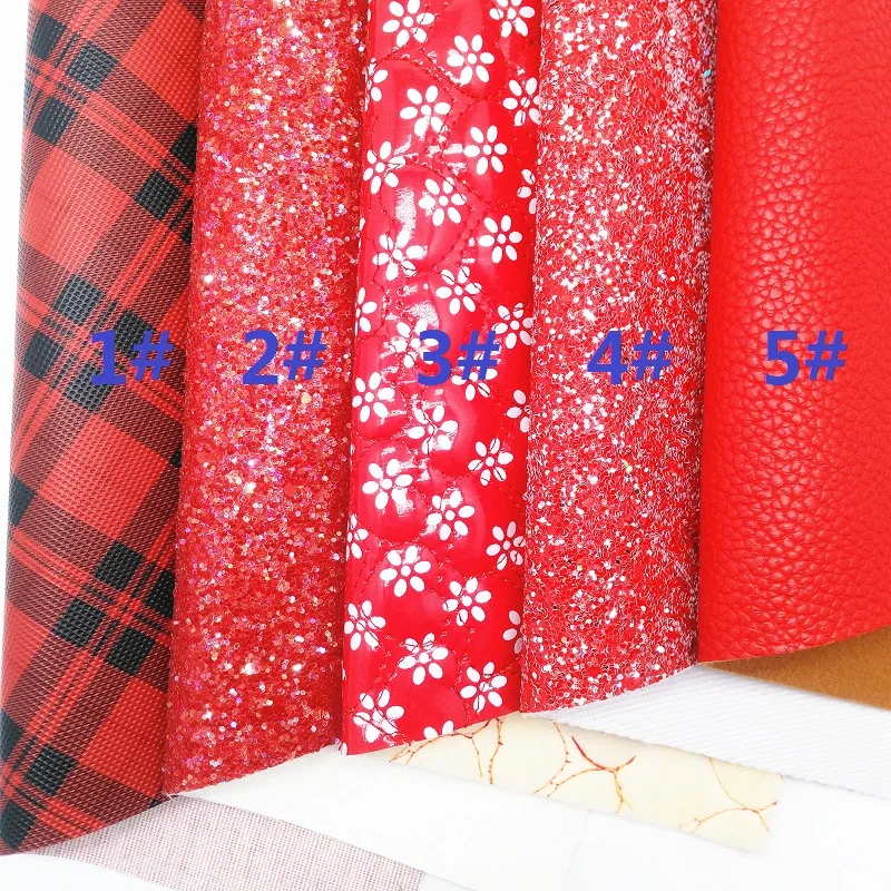 RED Chunky Glitter Canvas Sheet, 8"x11" Glitter Sheets, Tartan Litchi Faux Leather Sheet For Hair Bow& Earring Fabric XM050