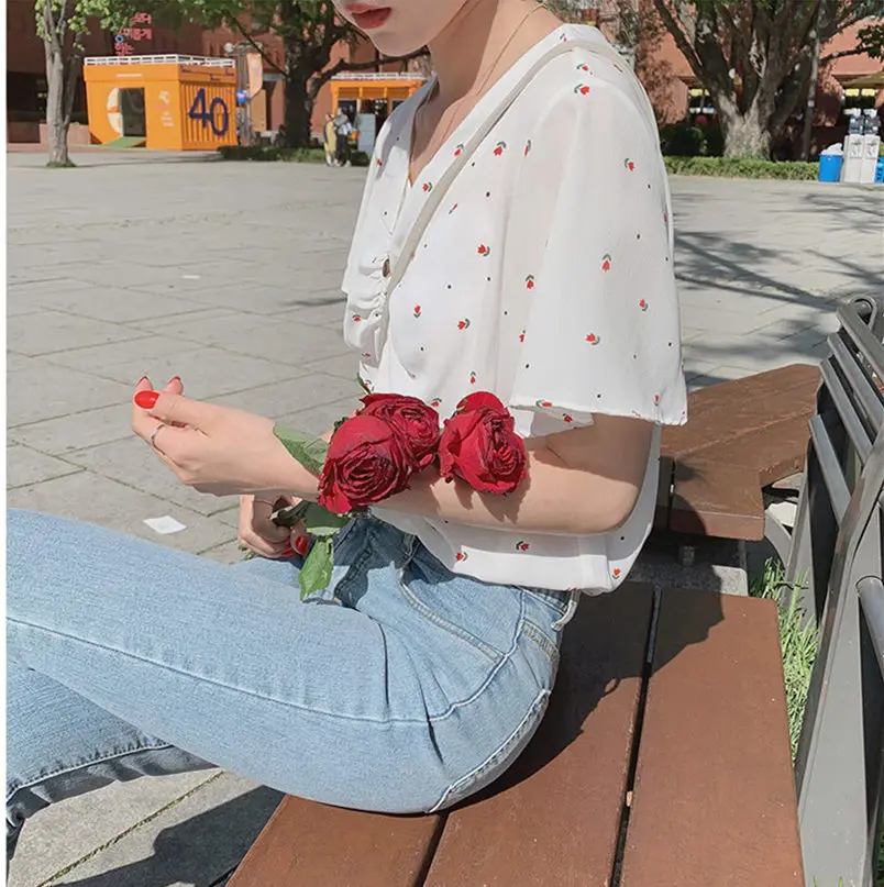 

shirt New Summer femme Casual v neck Vintage Women Blouses Short sleeve Print Girls Blouse Plus Size Women Top femme Blusas