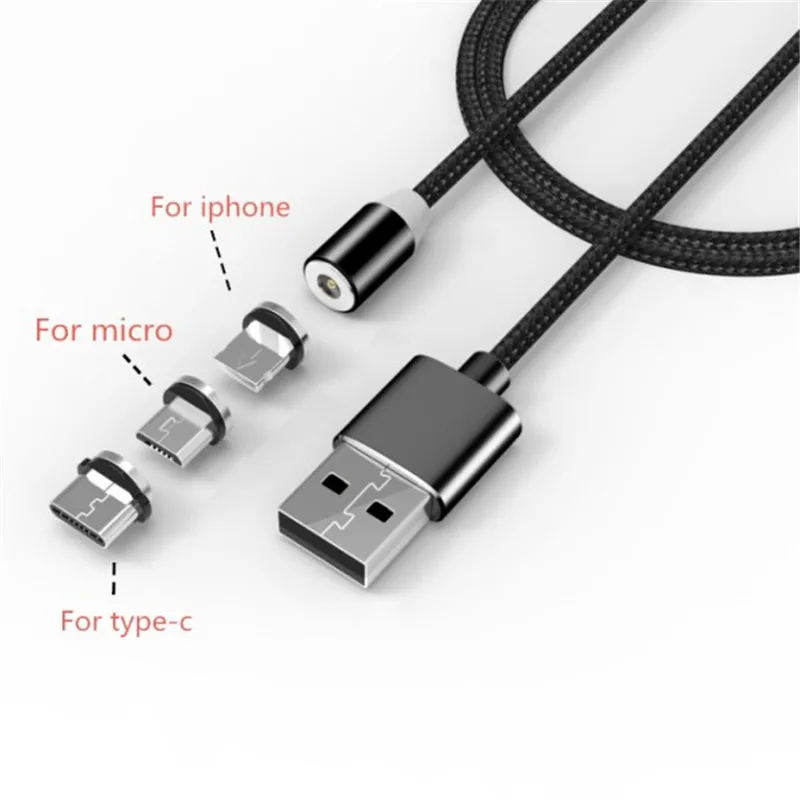 

3 In 1 Magnetic Fast Charger Cable Lighting Micro USB Type C for IPhone X 7 8 XS Huawei LED Cylindrical Port Charging Cables 1M