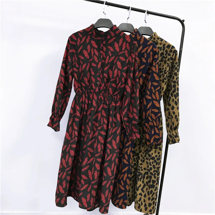 

2018 Free Shipping New Women Fashion Dress Autumn Winter Retro Collar Flower Style Slim Clothes dress