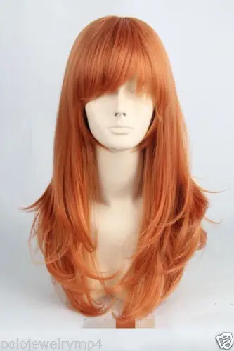 Free shipping USPS to USA New Cosplay long Orange Wig 150320 w00212 |