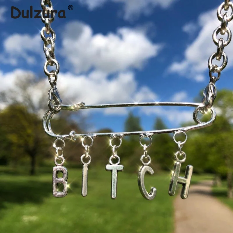 

Personality DIY Initial Letter Necklace Rock Punk Style Safety Pin Angle Choker 3 or 5 Word Customized Necklace Pendant Gifts