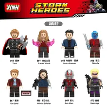 100 шт./лот Супер Герои Thor Алая ведьма Звездный лорд Туманность соколиный глаз баннер Брюс здания подарок блоковые игрушки