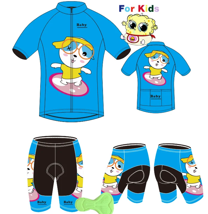 

Honu Fast 2019 MTB blue Cartoon puppy children's sleeved Cycling jersey Riding Suit Children's Children kids Cycling wear