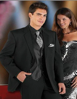 

New Best Selling Black Groom Tuxedos Bridegroom Men Notch Lapel Wedding Suits Business Groomsman Suit Clothes(jacket+pants+vest)