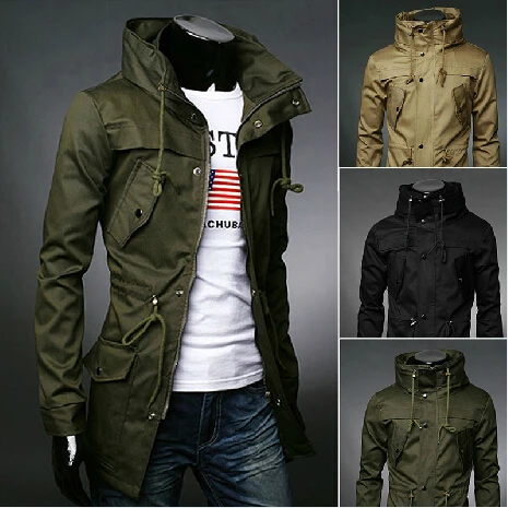 2015 Fashion Mens Trench Coats Stand Collar Men's Casual