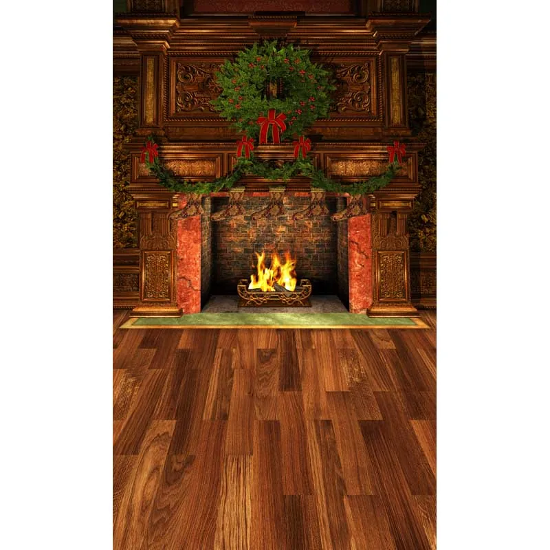 Christmas vinyl cloth pine garland fireplace wood floor photography
backdrops for family kids photo studio portrait backgrounds