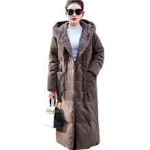 90% белый утиный пух, куртки размера плюс, зимние плотные свободные пуховые пальто с капюшоном, теплые длинные пальто, парка, модная женская пуховая верхняя одежда