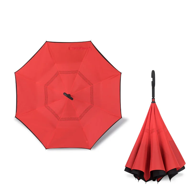 Складной двухслойный перевернутый Зонт с длинным хвостовиком, ветрозащитный обратный c-крюк, мужской зонт для гольфа, обратный зонтик для автомобиля