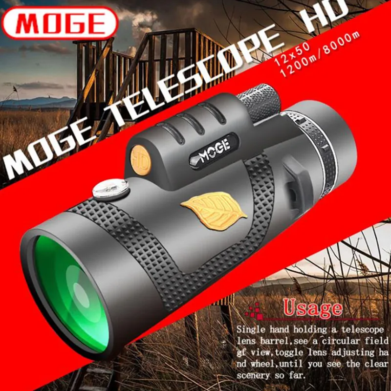 2019 Telescope New 12X50 HD Monoculars High Power Optical Telescope Monoculo Spyglass Monocle Hunti