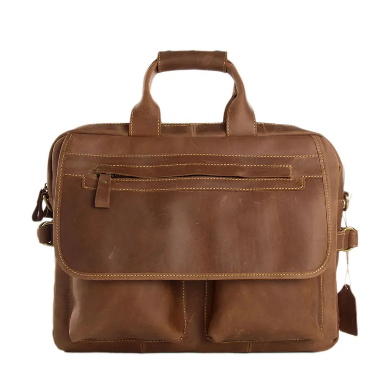 

ROCKCOW 2015 Fashion Designer Handbags High Quality Leather Handbags Brown Leather Briefcase Portfolio Men 15" laptop 8951