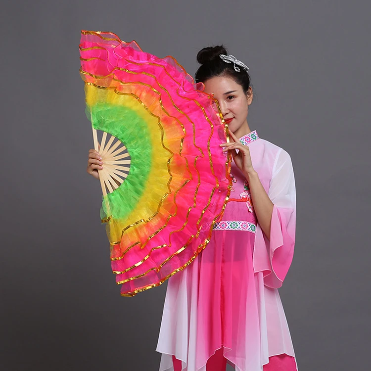 

Belly Dance Fan Chinese Style Christian Dance Fan Five Layers of Yarn Hand Folding Fan Wedding Home Decoration Art Crafts