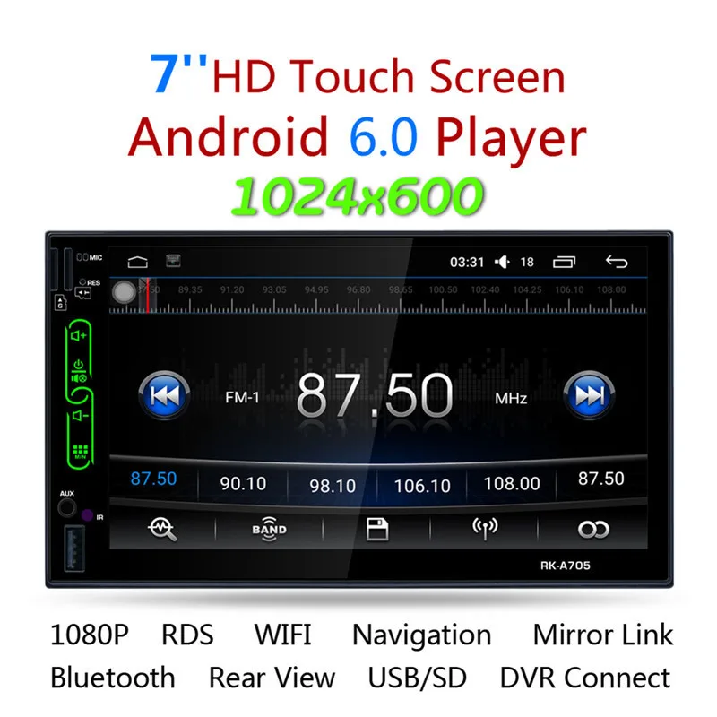 

2017 7" FHD Capacitive Touch Screen 2 din android 6.0 Car Radio Media MP5 Player Built-in Wifi GPS RK-A705 with rear view camera