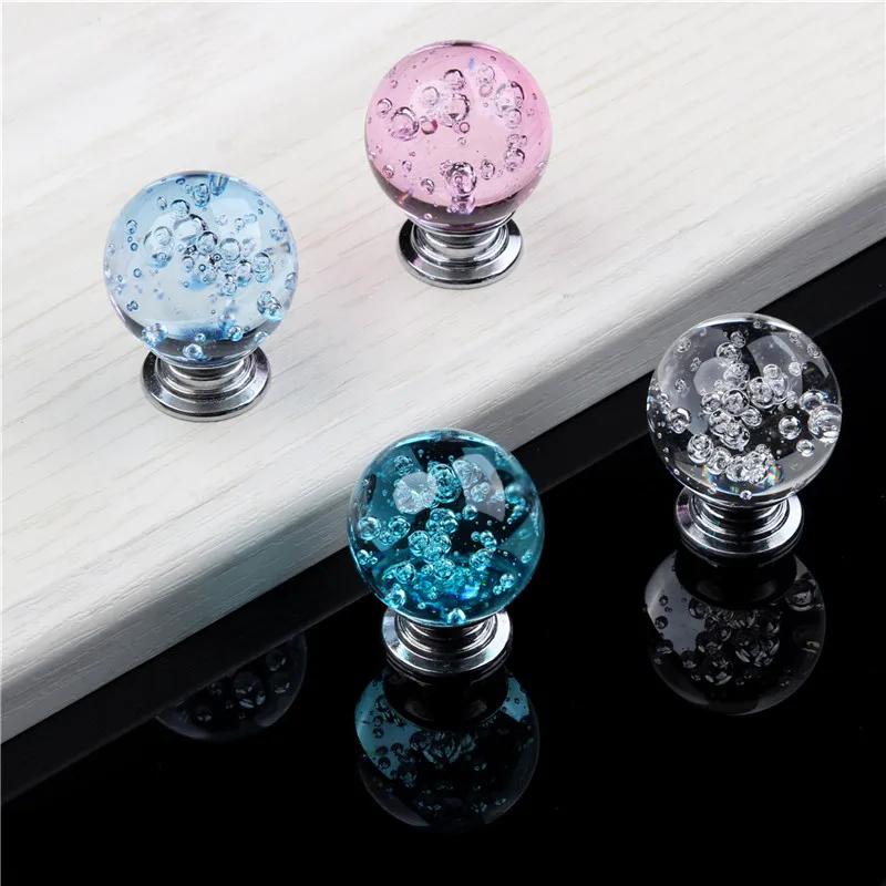 

1PCS Crystal Transparent Bubble Round Ball Door Knob Modernized Single Hole Cabinet Pulls Closet Drawer Kitchen Furniture Handle
