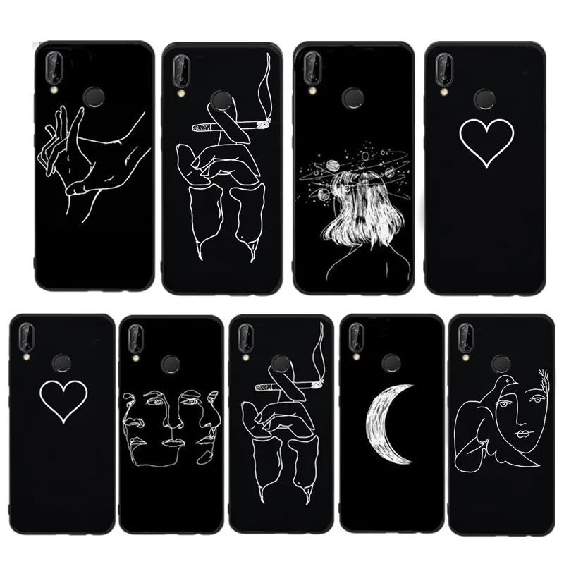 Художественная абстрактная линия для Fundas huawei P9 P20 Lite mate 10 чехол с черным сердцем P