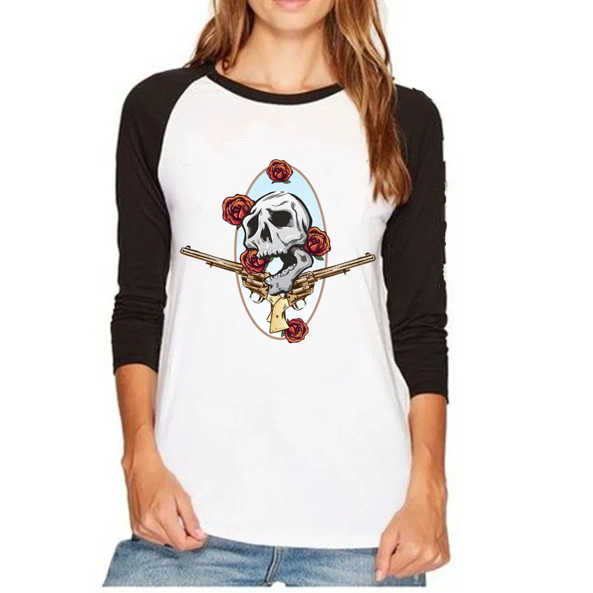Для женщин Рок Пистолеты N Roses пуля футболка хлопковая футболка с длинными рукавами Топы осень-весна плюс Размеры свободная футболка Femme