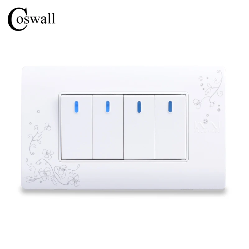 COSWALL простой стиль 4 банды 2 способа вкл/выкл настенный выключатель прерыватель белый цвет светильник 114*70 мм AC 110~ 250 В C30-118-104M