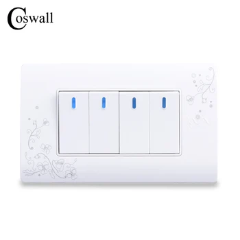 

COSWALL Simple Style 4 Gang 2 Way On / Off Wall Switch Interruptor White Color Light Switch 114*70mm AC 110~250V C30-118-104M