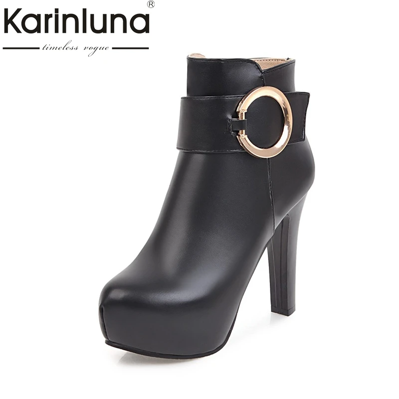 

KARINLUNA Plus Size 32-43 Thin High Heels Women Shoes Woman Fashion Platform Black White Party Boots Winter Fur Ankle Boots