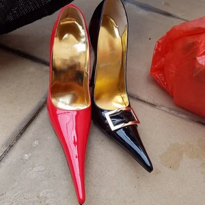 Sorbern Long Pointy Toes Women Pump 12Cm High Heels Shoes Ladies Size 44 Heels Evening Shoes Metal Stilettos Heel Slip On Unisex