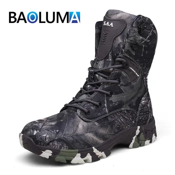 

Men Tactical Military Boots Winter Hiking Camouflage High-top Desert Men's Boots Outdoor Special Force Combat Men Boots SIZE 47