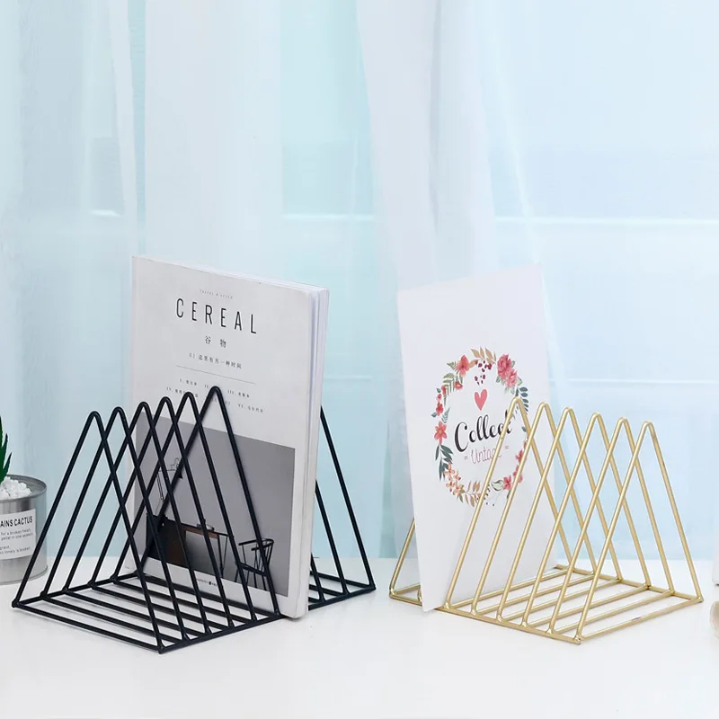 

Nordic triangle simple wrought iron desktop storage rack shelf file magazine Bookend office rack Stationery Organizer Holder