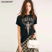 Повседневная черная летняя футболка с крыльями ангела, хлопковые тонкие летние топы с круглым вырезом и длинным рукавом для женщин, женские дизайнерские топы