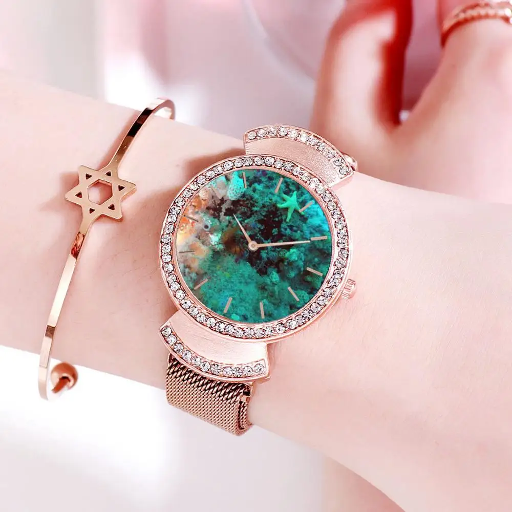 

REOULIONS new coral shell fashion retro watch stainless steel mesh belt ROSEGOLD quartz relogio feminino Watches for women 01