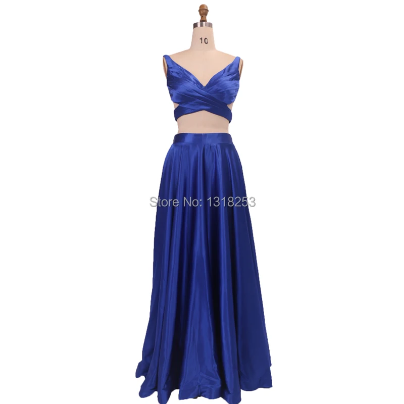 

Two Piece Prom Dresses Long Crop Top Formal Satin Party Dress Sexy Gown Women vestido de festa longo special occasion dresses