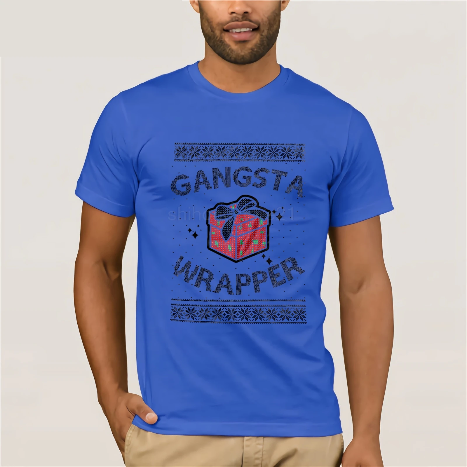 Gangsta Wrapper Ugly Christmas Sweater Funny T-shirt Men T Shirt Cheap Sale 100 % Cotton Tees Tops | Мужская одежда