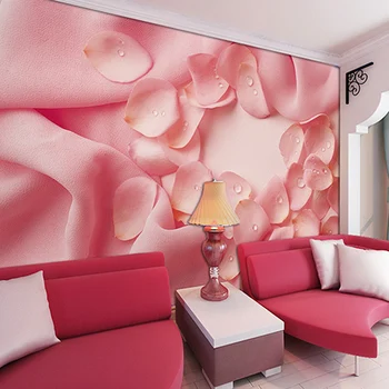 

Wholesale Pink Cloth Rose FLower Mural 3d Wall Photo Murals Washable Wallpaper for Wedding Room 3d Wall Mural Wall Fresco
