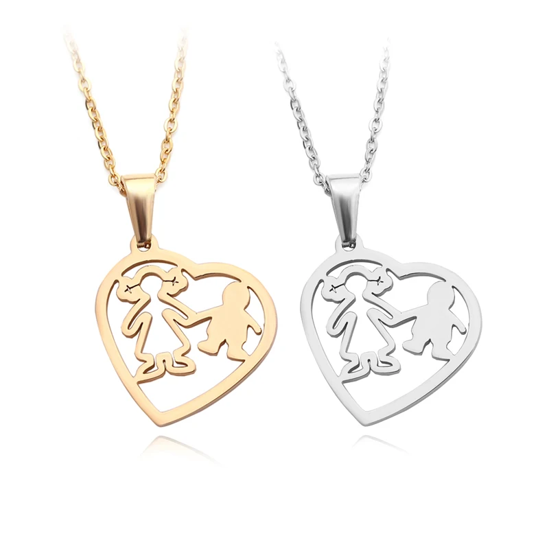 

Gold Hollow Mom Son Mother Daughter Heart Necklace For Women Men Stainless Steel Chain Necklaces Family Love Jewelry Gift