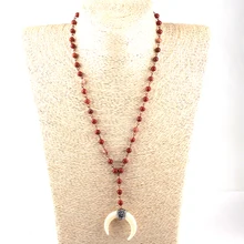 Модные богемные ювелирные украшения в этническом стиле розарийная цепь Белый Бык Рог луна кулон национальное ожерелье