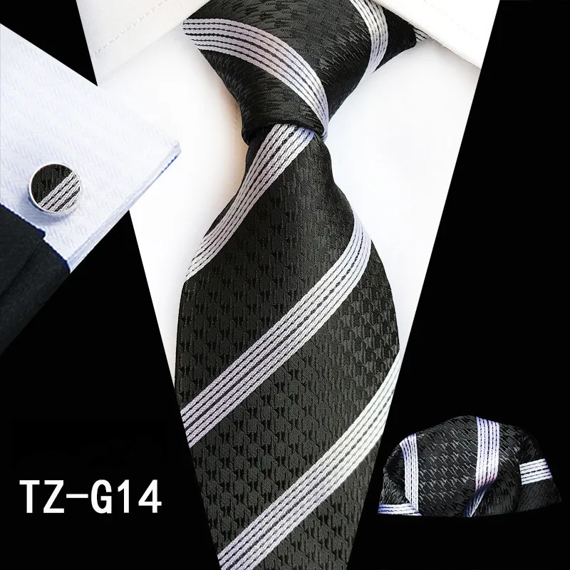 Дизайнерский Золотой серый мужской галстук Шелковый клетчатый узор Повседневный стиль комплект галстуков костюм Свадебная вечеринка Прямая - Цвет: TZ-G14