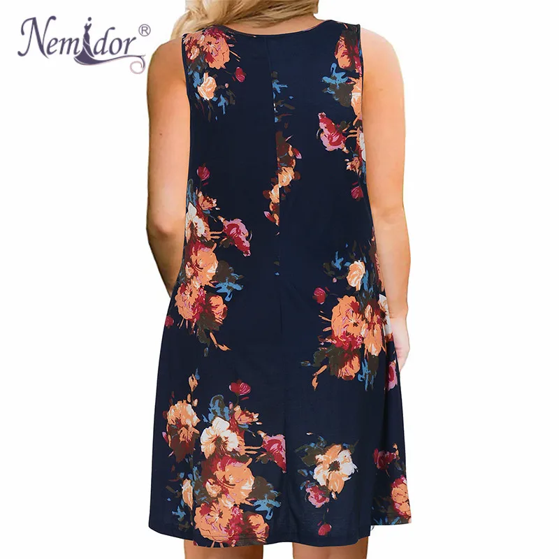 Nemidor Women's Casual Print Summer T Shirt Dress Plus Size Loose Sleeveless Swing Dress with Pocket (4)