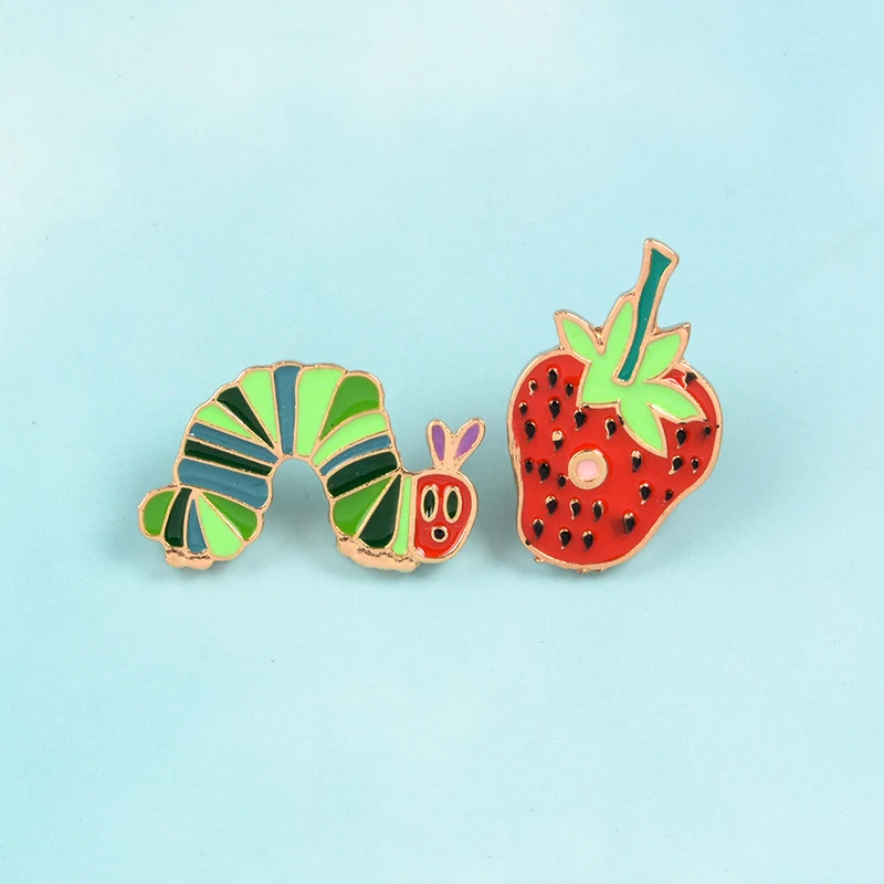 QIHE-JEWELRY-Caterpillars-and-Strawberry-Catroon-pins-Fruit-brooches-Enamel-pins-Lapel-pins-Couple-jewelry(3)