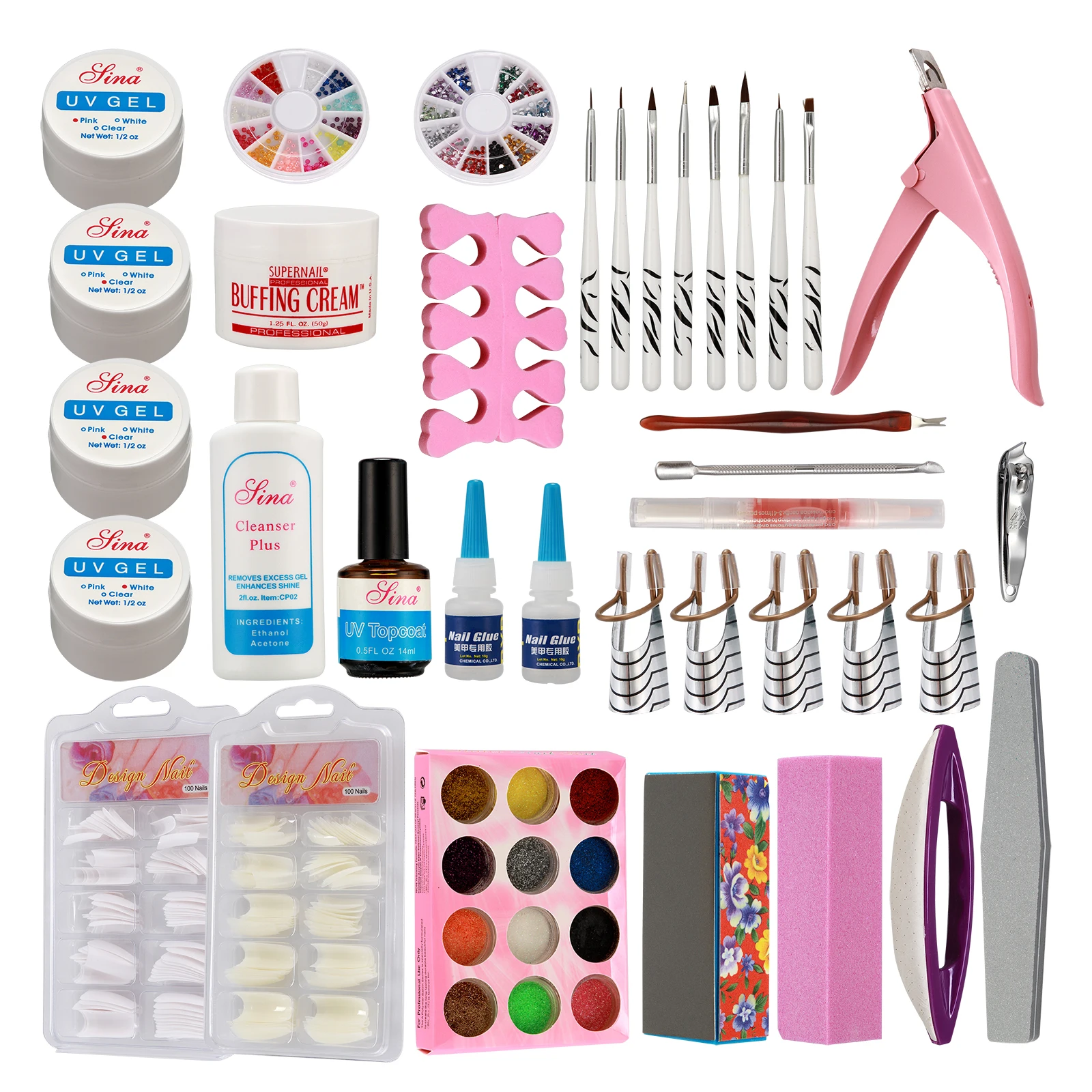 

Anmas Rucci Pro Nail Art UV Gel False Nail Tips Top Coat Glue Decorations DIY Tools Kit Set