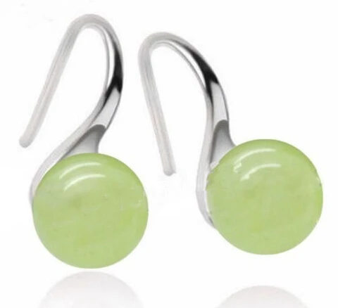 

ry00617 Natural 10MM Light Green stone Round Beads Earrings new