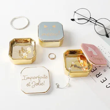 

Ceramic Plating Jewelry Storage Box Desktop Jewelry Box Plating Ceramic Ring Storage Box Necklace Stud Earring Storage Tank